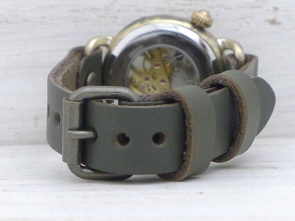 "倭ノ刻手巻一" 旧漢数字(大字)インデックス 手巻きBrass34mm 手作り腕時計 [BHW148] 8枚目の画像