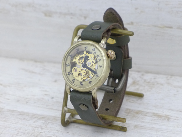 "倭ノ刻手巻一" 旧漢数字(大字)インデックス 手巻きBrass34mm 手作り腕時計 [BHW148] 2枚目の画像