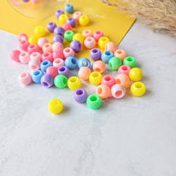 835 定番人気パーツ✨つやつや ぺたんこ デフォルメラウンドマーブルビーズ 200個】【8mm】ミックスカラー 穴大きめ パステルカラー ラウンド