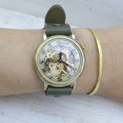 "倭ノ刻手巻二" 旧漢数字(大字)インデックス 手巻きBrass38mm 手作り腕時計 [BHW149] 6枚目の画像