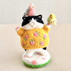 モモモなハチワレ猫さんとモモイロインコ&セキセイインコさんの置物セット 14枚目の画像