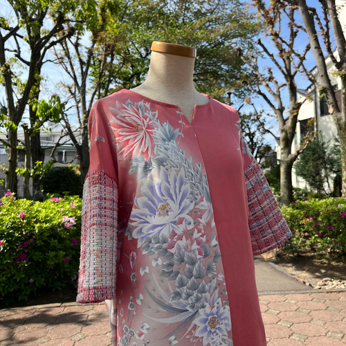 古布リメイク 雪ん子 あられ チュニック プルオーバー 七分袖