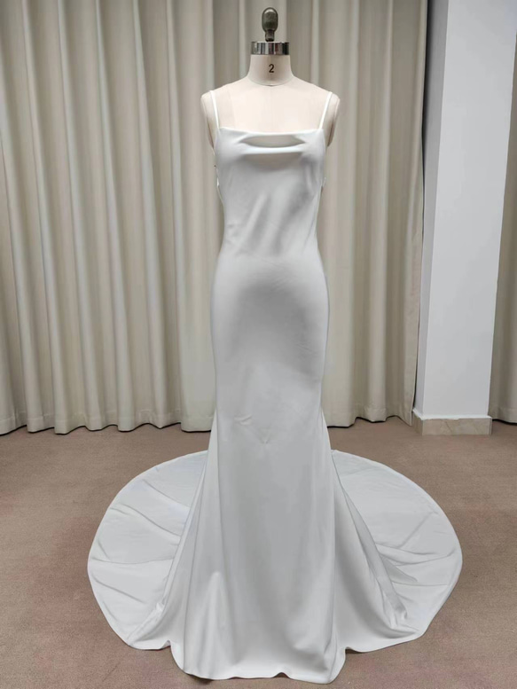 スパゲティストラップスクエアネックドレス 結婚式 前撮り Lサイズ