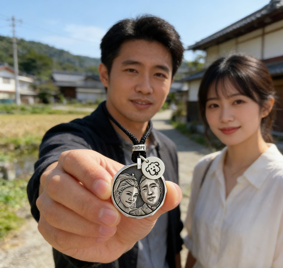 家族写真から作る純銀ネックレス｜SV999 3D肖像画｜名入れ可｜両親