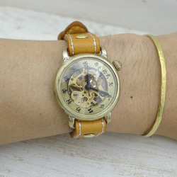 《Wanotaki手纏先》舊中國數字（大字）索引手工上鍊黃銅34毫米縫線皮帶手工腕錶 [BHW148] 第6張的照片