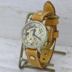 《Wanotaki手纏先》舊中國數字（大字）索引手工上鍊黃銅34毫米縫線皮帶手工腕錶 [BHW148] 第2張的照片