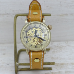 "倭ノ刻手巻一" 旧漢数字(大字)インデックス 手巻きBrass34mmステッチベルト 手作り腕時計 [BHW148] 4枚目の画像