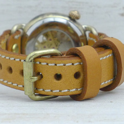 《Wanotaki手纏先》舊中國數字（大字）索引手工上鍊黃銅34毫米縫線皮帶手工腕錶 [BHW148] 第8張的照片