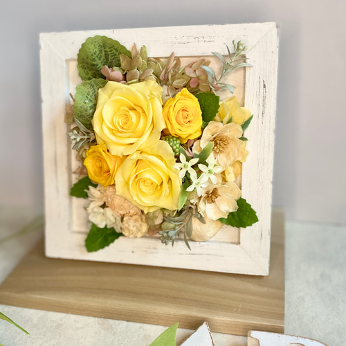 プリザーブドフラワーフレームアレンジメント イエロー ピンク 2way