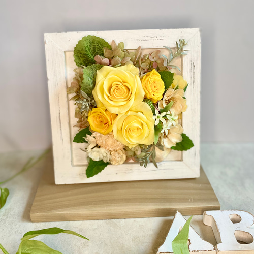プリザーブドフラワーフレームアレンジメント イエロー ピンク 2way