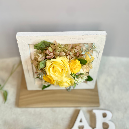 イエロー プリザーブドフラワー アレンジメント プリザーブドフラワーフレームアレンジメント イエロー ピンク 2way