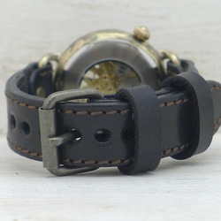 "倭ノ刻手巻二" 旧漢数字(大字)インデックス 手巻きBrass38mmステッチベルト 手作り腕時計 [BHW149] 8枚目の画像