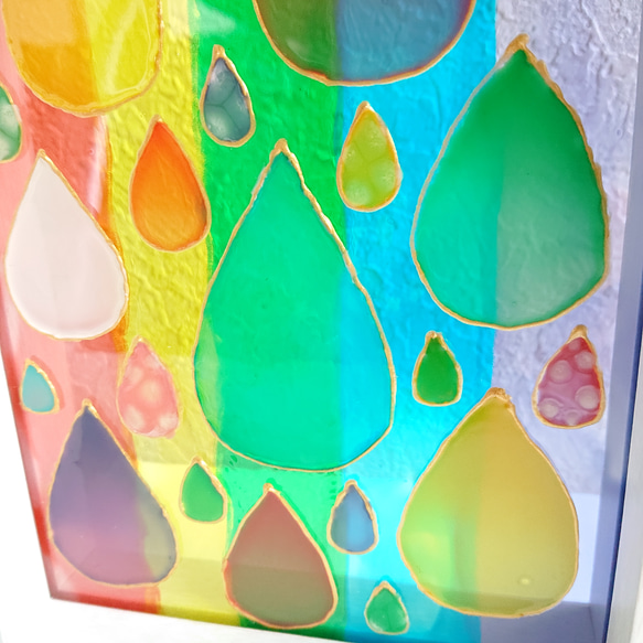 ステンドグラス風  虹色ポップな雨雫 ✧ ガラス絵 原画 6枚目の画像