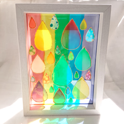 ステンドグラス風  虹色ポップな雨雫 ✧ ガラス絵 原画 2枚目の画像