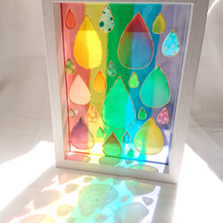 ステンドグラス風  虹色ポップな雨雫 ✧ ガラス絵 原画 3枚目の画像