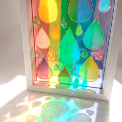 ステンドグラス風  虹色ポップな雨雫 ✧ ガラス絵 原画 7枚目の画像