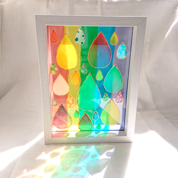 ステンドグラス風  虹色ポップな雨雫 ✧ ガラス絵 原画 9枚目の画像