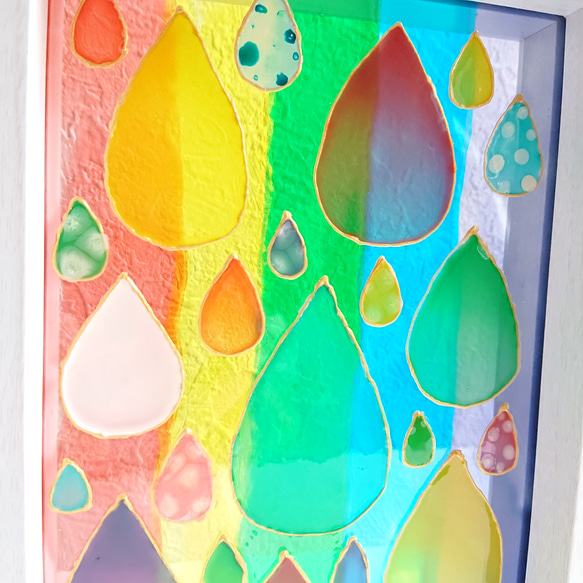 ステンドグラス風  虹色ポップな雨雫 ✧ ガラス絵 原画 8枚目の画像
