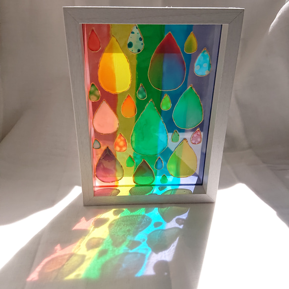 ステンドグラス風  虹色ポップな雨雫 ✧ ガラス絵 原画 4枚目の画像