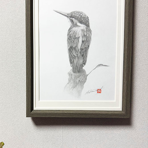 大特価 チラシ 鉛筆アートカワセミ真筆 1点物（キース・ヴァン・ドンゲン、Les 絵画