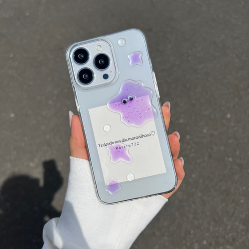 R135 《色付き》水たまりお目目ケース スマホグリップ 全機種対応 