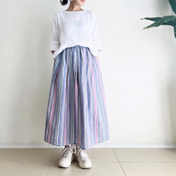 ロングプリーツスカート　* Cotton Linen Candy stripe * 1枚目の画像