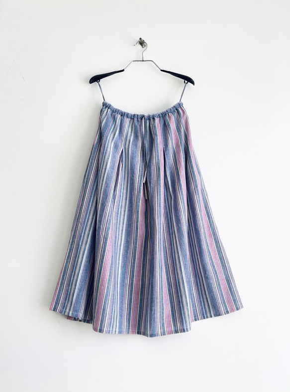 ロングプリーツスカート　* Cotton Linen Candy stripe * 7枚目の画像