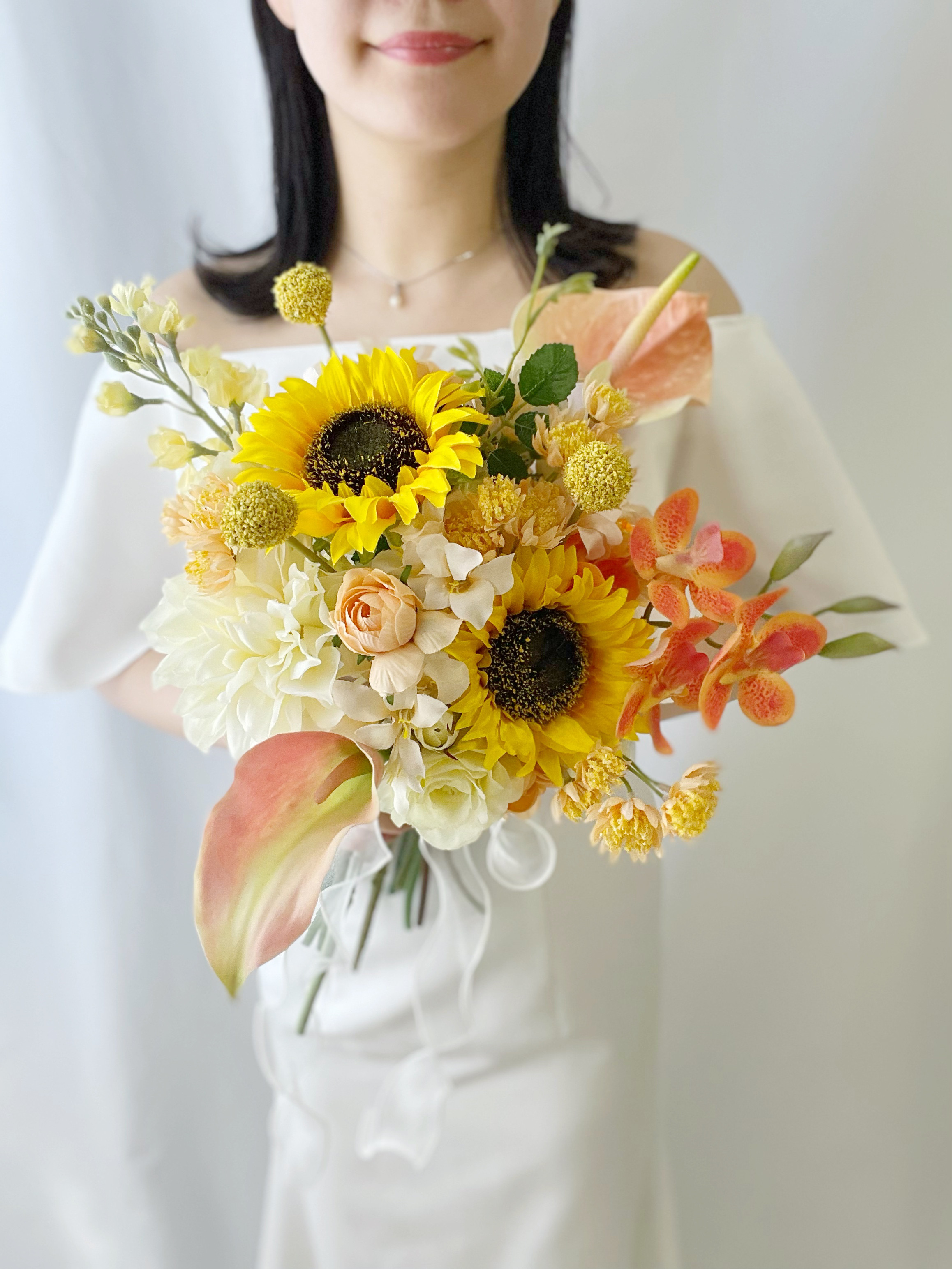 【受注制作】再販6回目❁︎柔らかひまわりブーケ　トロピカルブーケ　リゾートブーケ　夏ブーケ　イエローブーケ