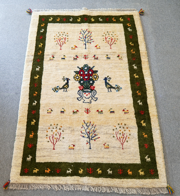 150×100cm 【手織り ペルシャ絨毯 ギャッベ】ギャベ 手織り絨毯 1枚目の画像