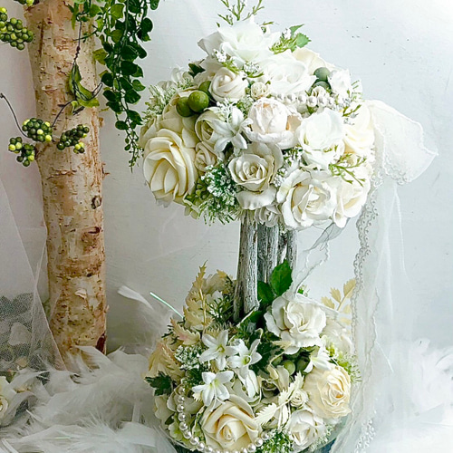 forest weddging』ホワイト調ローズトピアリー/公触媒加工/1点物  