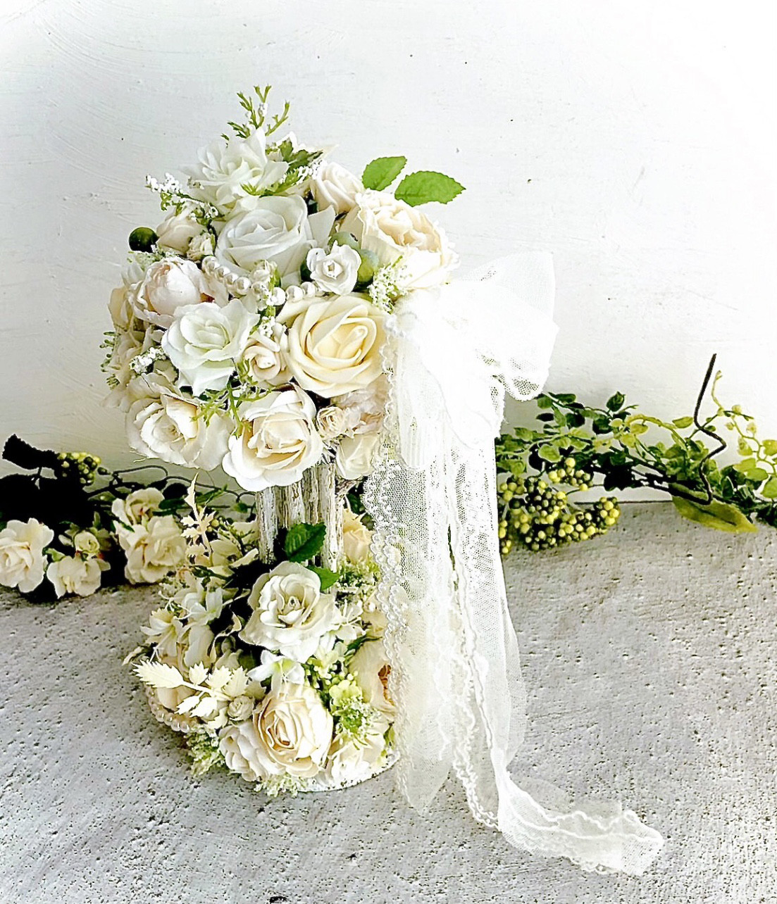 forest weddging』ホワイト調ローズトピアリー/公触媒加工/1点物  