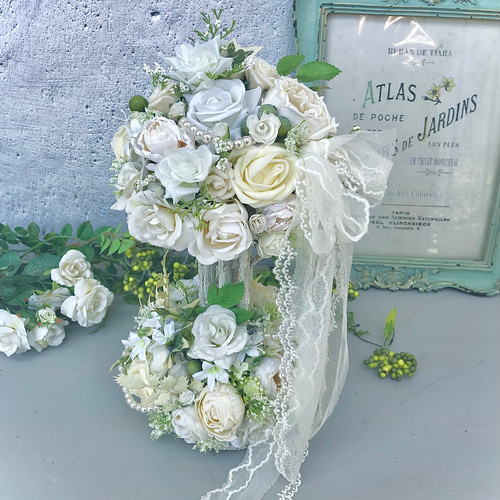 forest weddging』ホワイト調ローズトピアリー/公触媒加工/1点物  