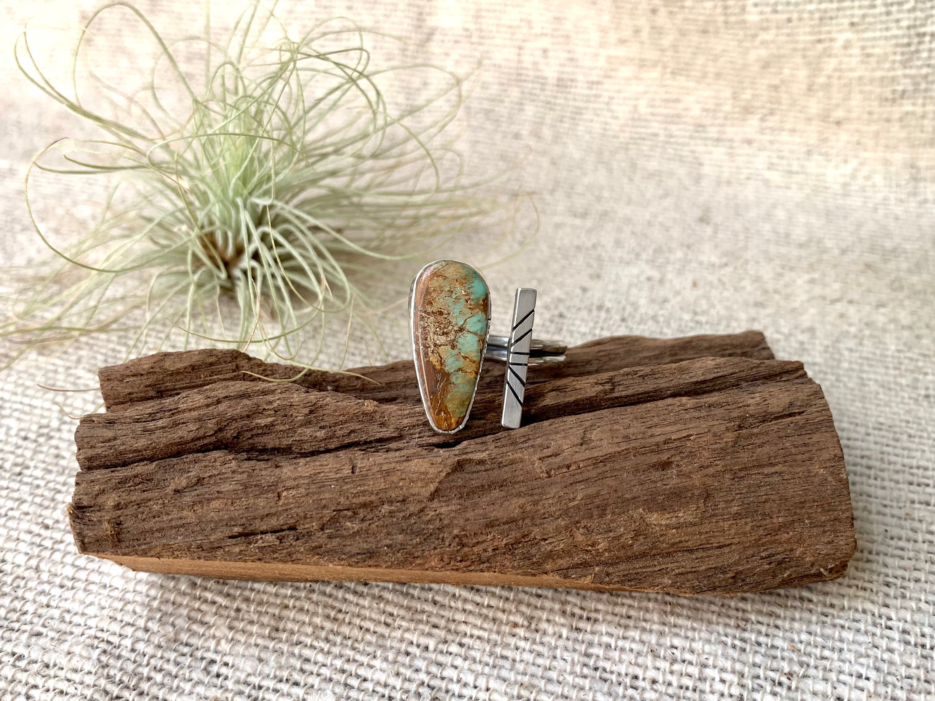 送料無料/Silver950 ロイストン•ターコイズ/ツイントップリング/16号 10,440円