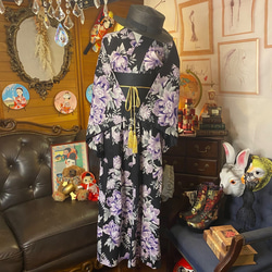 和洋折衷 浴衣 リメイク ワンピース ドレス 帯サッシュベルト レトロ 古着 和 モダン W-285 3枚目の画像