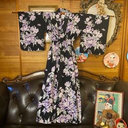 和洋折衷 浴衣 リメイク ワンピース ドレス 帯サッシュベルト レトロ 古着 和 モダン W-285 6枚目の画像