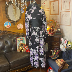 和洋折衷 浴衣 リメイク ワンピース ドレス 帯サッシュベルト レトロ 古着 和 モダン W-285 5枚目の画像
