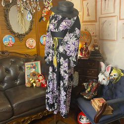 和洋折衷 浴衣 リメイク ワンピース ドレス 帯サッシュベルト レトロ 古着 和 モダン W-285 4枚目の画像