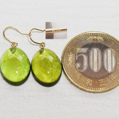 通販 жK18YG 18金リトアニア産天然グリーンアンバーOVピアス アクセサリー