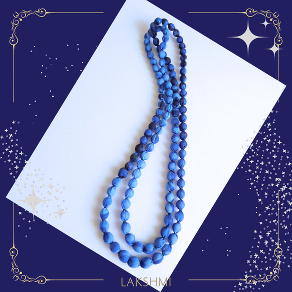 青のブグラデーションが美しい　軽やかシフォンの布玉ネックレス　120㎝ 1枚目の画像