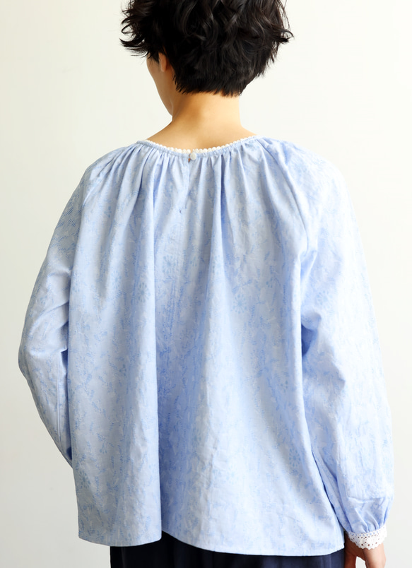 富有表現力的蕾絲棉質提花襯衫，長袖襯衫 240505-1 第10張的照片