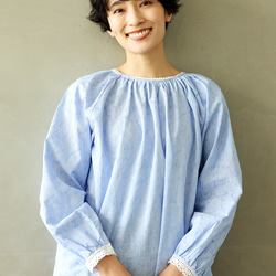 富有表現力的蕾絲棉質提花襯衫，長袖襯衫 240505-1 第7張的照片