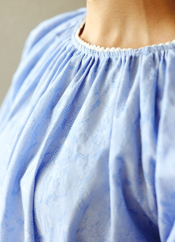 富有表現力的蕾絲棉質提花襯衫，長袖襯衫 240505-1 第8張的照片