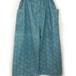 両サイドポケット　ダブルガーゼ　82cm丈　8～9分丈程パンツ　ステテコ　綿100　ゴムウエスト　フリーサイズ　ブルー系 5枚目の画像