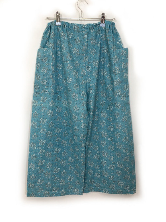 両サイドポケット　ダブルガーゼ　82cm丈　8～9分丈程パンツ　ステテコ　綿100　ゴムウエスト　フリーサイズ　ブルー系 5枚目の画像
