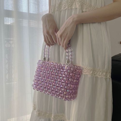 ビーズバッグ【mermaid】: lilac（AB加工）ハンドバッグ うす紫色 大玉