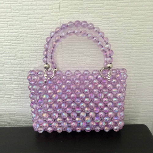 ビーズバッグ【mermaid】: lilac（AB加工）ハンドバッグ うす紫色 大玉