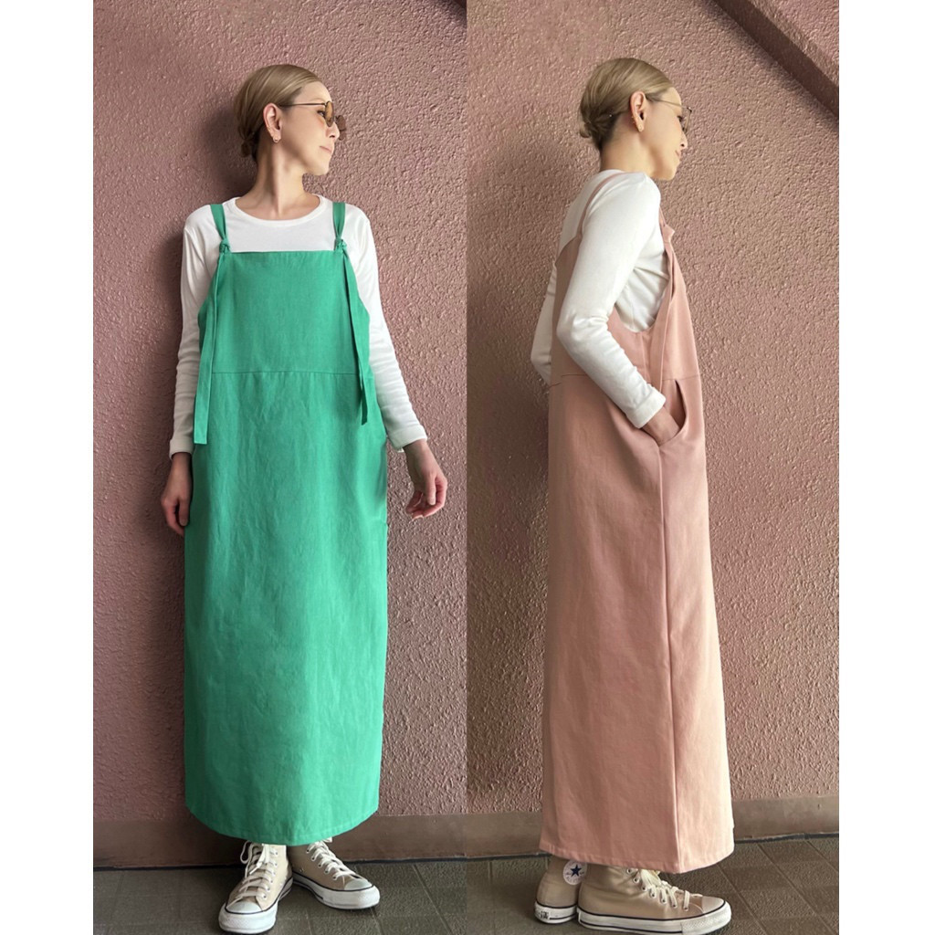 ２色有❣️サイズと長さ選べる❤️柔らか8オンス岡山デニム❤️スラリと見えるサロペットスカート❤️オールシーズン❤️桜色