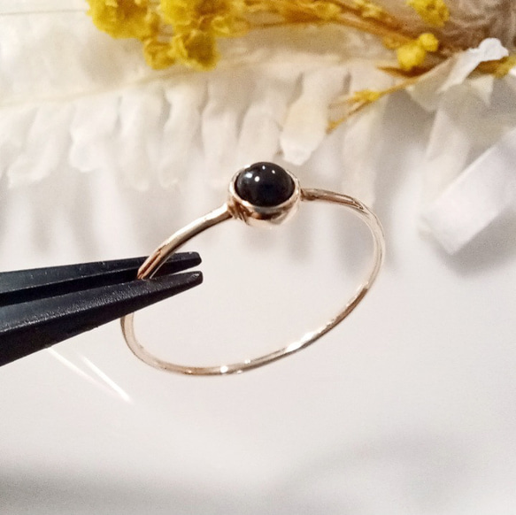 【10K】ブラックオニキス　天然石　ベゼル　フクリン　リング　指輪　ゴールド 3枚目の画像