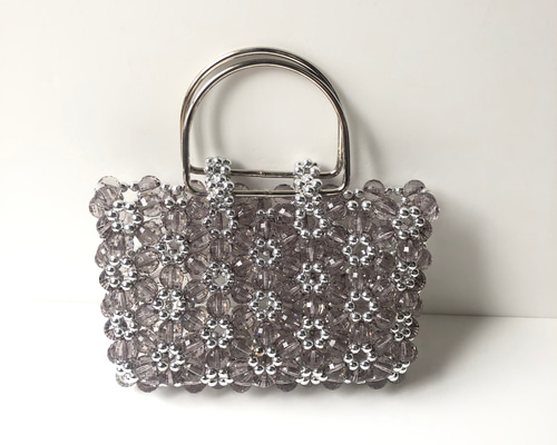 ビーズバッグ 花柄 輝く花を並べたビーズバッグ 斜め掛け ミニバッグ マイクロ