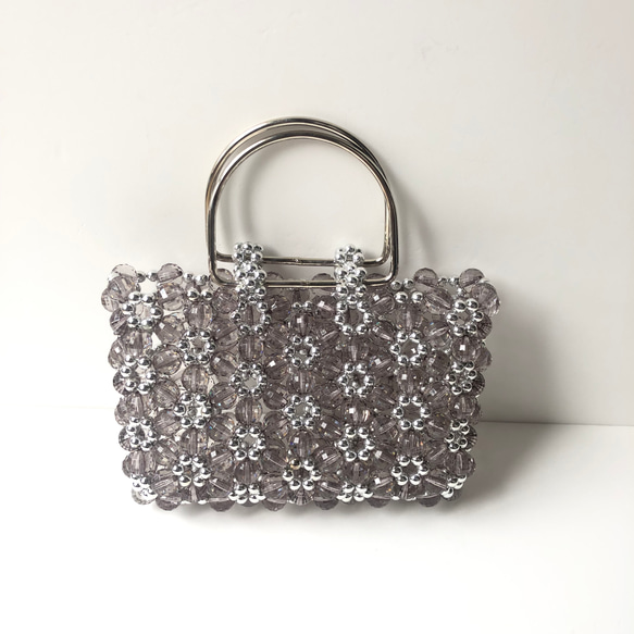 花柄ビーズハンドバッグ お花のビーズバッグ【FLORA＊crystal】: gray×silver ハンドバッグ